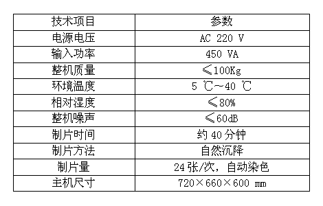 液基細(xì)胞分離制片染色一體機技術(shù)參數(shù)