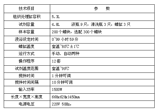 病理自動組織脫水機技術參數(shù)展示